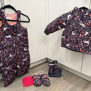 Unicorn Print Snowsuit Set with Boots and Gloves